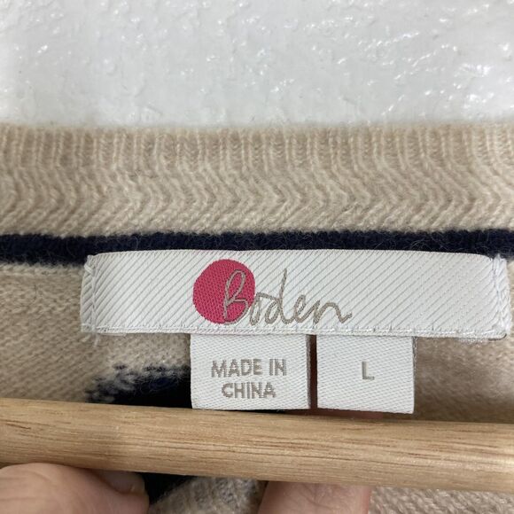 Boden Sweater Womens Large Beige Navy Polka Dot Cashmere Crewneck Knit Pullover - Picture 12 of 16